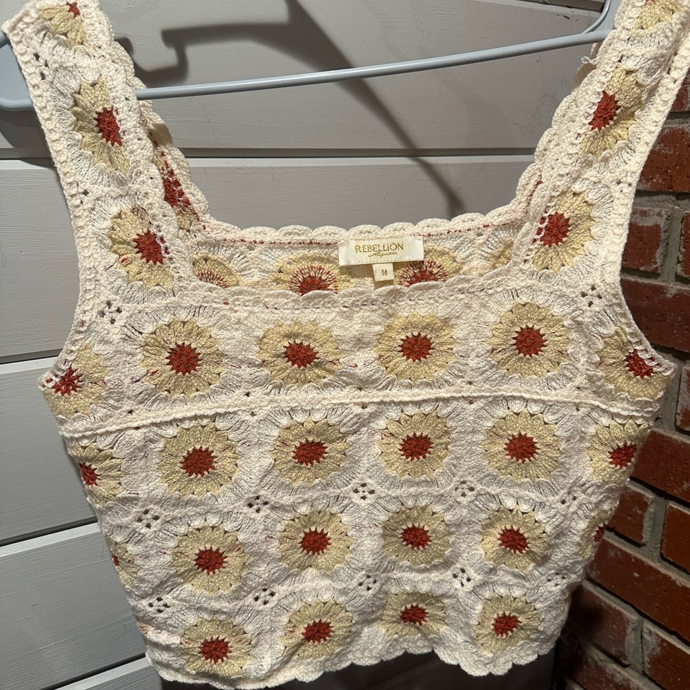 Rebellion Cream and Brown Cropped Tank Top